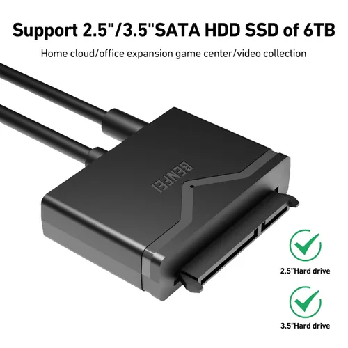 Miniatura 4 de BENFEI Cable SATA a USB 3.0, adaptador de disco duro USB 3.0 a SATA III compatible con disco duro HDD/SSD de 2.5 de 3.5 pulgadas con adaptador