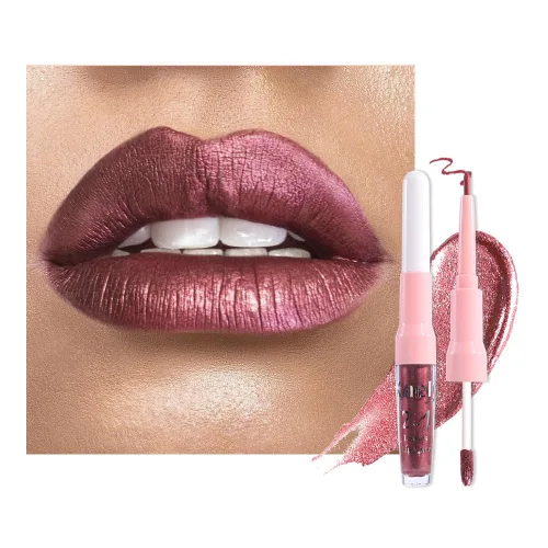 Miniatura 24 de evpct Juego de delineador de labios y lápiz labial metálico rosa claro, para mujeres, de larga duración, impermeable, 24 unidades, color rosa claro