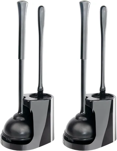 Miniatura 8 de Juego de cepillo de inodoro y soporte CELOX, cepillo compacto para inodoro con base de ventilación transpirable, kit de limpieza para baño, negro