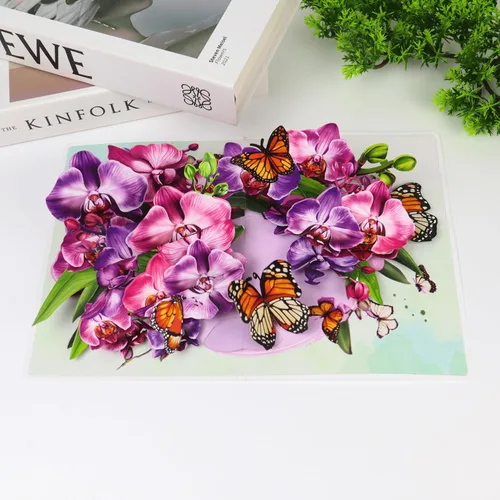 Miniatura 7 de CUTE POPUP Tarjeta de agradecimiento 3D emergente de orquídea y mariposa, elegante tarjeta de felicitación floral para mujeres, mamá, amiga