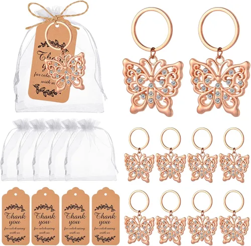 Miniatura 8 de 50 llaveros de mariposa para baby shower, boda o despedida de soltera, regalos, recuerdos para invitados (mariposa dorada)