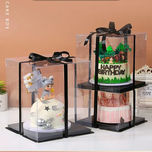 Miniatura 7 de XININSUN 6 Piezas Cajas Altas para Pasteles Transparentes Caja para pastel con Cinta, 12x12x 10 pulgadas, Ideal para Pasteles Grandes de 10" y 12