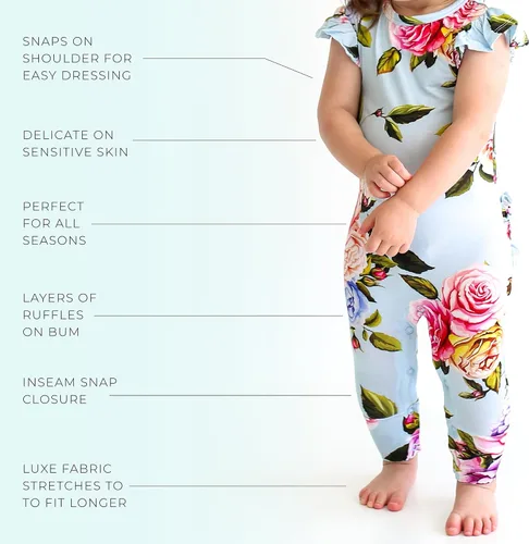 Miniatura 19 de Posh Peanut Mameluco de manga casquillo con volantes para bebé, ropa para niñas recién nacidas, pijama de una pieza para niños, viscosa suave
