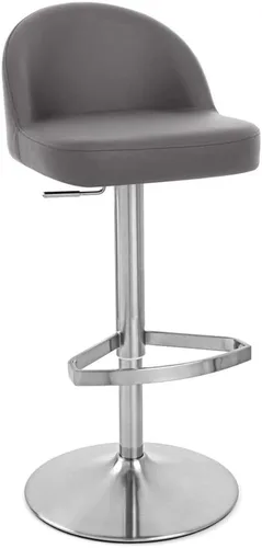 Miniatura 8 de ZURI Taburete de bar moderno Mimi suave verde lima, asiento de cuero sintético, acero inoxidable cepillado altura ajustable