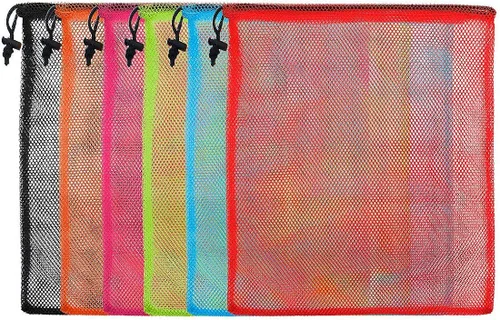 Miniatura 5 de iMucci 6 bolsas de malla de nailon con cordón, bolsa de gimnasio de 13 x 15.5 pulgadas