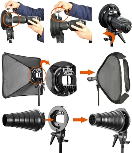 Miniatura 7 de Godox Soporte tipo S Bowens Holder S Mount Holder con plegable 31.5x31.5 in/32x32 pulgadas Softbox y rejilla de panal y kit de bolsa para cámara