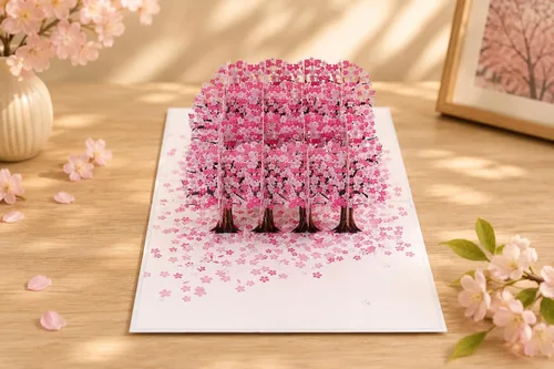 Miniatura 5 de ETA Tarjeta de felicitación de bosque de cerezos en flor 3D – Tarjeta Sakura hecha a mano para cumpleaños, aniversario, día de la madre y ocasiones
