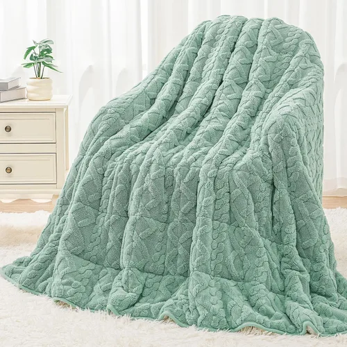 Miniatura 10 de Wemore Manta con peso de forro polar Sherpa para adulto, 10 libras de doble cara, acogedora y esponjosa, manta ultra mullida con parte superior