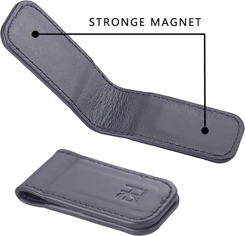 Miniatura 12 de Soporte magnético delgado para tarjetas de visita de cuero genuino para hombres, Negro -, Slim