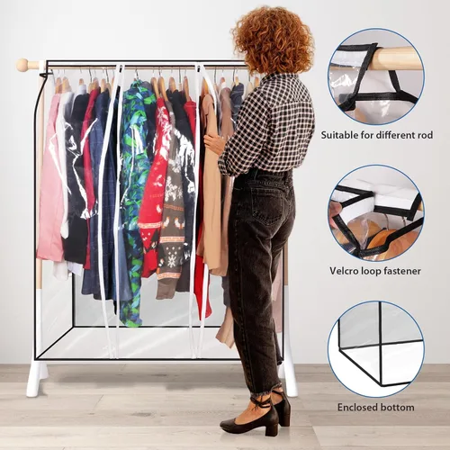 Miniatura 5 de Zilink Bolsas de ropa transparentes colgantes de 43 pulgadas para almacenamiento de ropa, extra grande, bolsa de almacenamiento de ropa de invierno