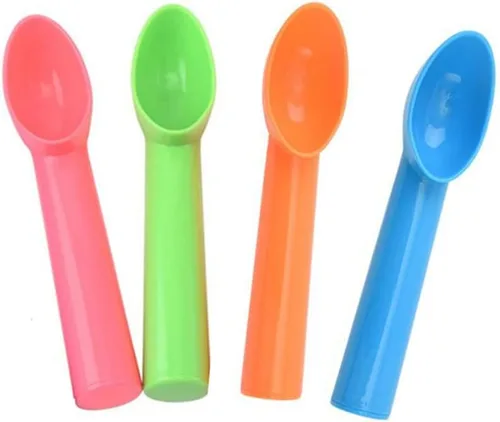 Paquete de 4 cucharas de plástico para helados, antiadherentes, anticongelante, para frutas, sandía, yogur, bola de melón, cuchara de sorbete