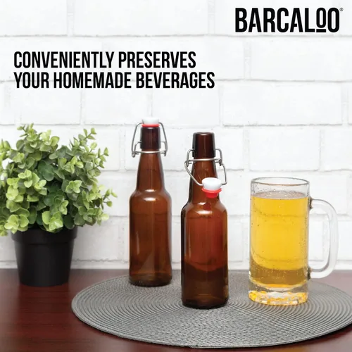 Miniatura 6 de Barcaloo Botellas de cerveza de vidrio ámbar con tapa abatible de 12 onzas para elaboración casera, juego de 12 con tapas abatibles para embotellado