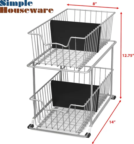 Miniatura 3 de Simple Houseware - Cajón organizador de cesta de alambre de 2 niveles, gris