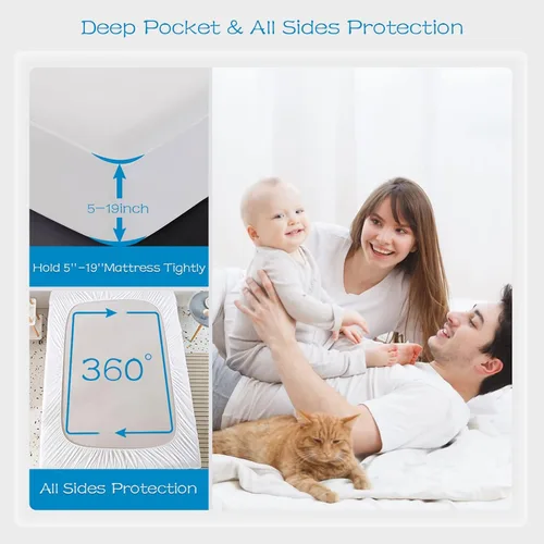 Miniatura 4 de GRT Paquete de 1 Protector de Colchón 100% Impermeable Tamaño Full, Cubierta de Colchón Impermeable Transpirable y Silenciosa Ajustable con Bolsillo