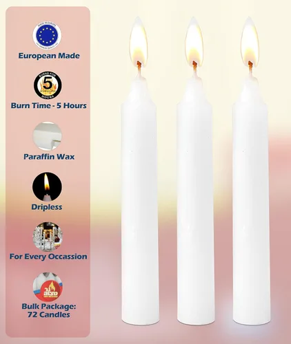 Miniatura 3 de Ner Mitzvah – Velas clásicas color blanco – paquete grande – para Sabbat, mesas de cena, restaurantes, ceremonias y de emergencia – de larga duración