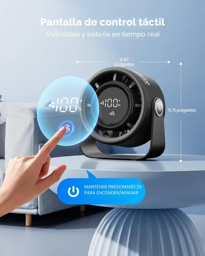 Miniatura 2 de Gaiatop Ventilador de escritorio pequeño recargable, ventilador personal de 5 pulgadas con batería de 4000mAh, control táctil con pantalla LED