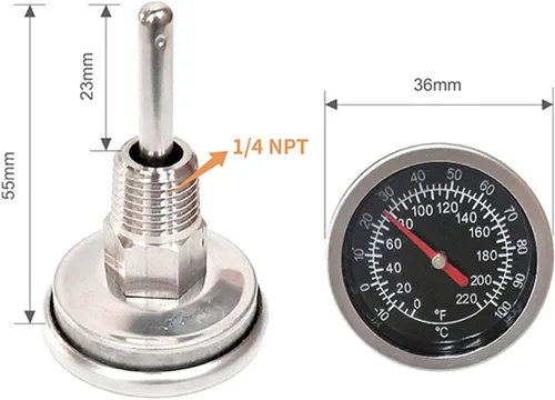 Miniatura 4 de Termómetro de esfera de té Termómetro de agua caliente 1/4 "NPT Fitting 0-100 grados C Medidor de temperatura Medidor Fácil de instalar doble escala