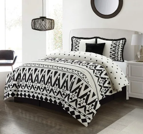 Miniatura 16 de Grand Avenue Juegos de cama con diseño geométrico negro/rojo, tamaño Queen con edredón, 7 piezas, funda de almohada, falda de cama, almohada