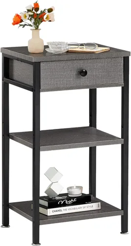 Miniatura 12 de VECELO Mesitas de noche modernas y versátiles con diseño en X, mesa auxiliar lateral con cesta de almacenamiento, mesita de noche con estante