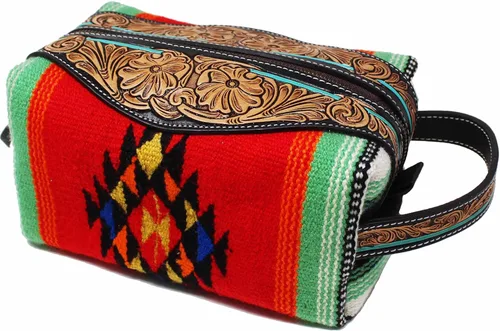 CHALLENGER Hombres Western Rodeo Moda Girasol Manuales Cuero Genuino Vaca Neceser de Viaje Kit Dopp Bolsa de Lana 18FK02
