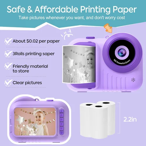 Miniatura 4 de Cámara digital de impresión instantánea para niños de 3.5 pulgadas para niños y niñas de 3 a 12 años