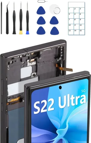 Reemplazo de pantalla OLED para Samsung Galaxy S22 Ultra 5G con marco y sensor de huellas dactilares, incluye kit completo de herramientas y guía de