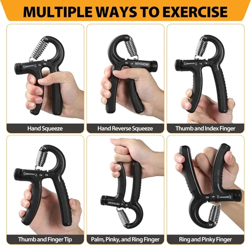Miniatura 3 de NIYIKOW Paquete de 2 entrenadores de fuerza de agarre, fortalecedor de agarre de mano, resistencia ajustable de 22-132 libras (10-60 kg), Negro