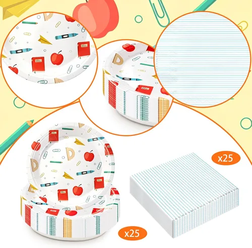 Miniatura 3 de 50 Pcs Back To School Plates and Napkins First Day of School Dinnerware Disposable Paper Tableware Party Decorations for Welcome Back to School