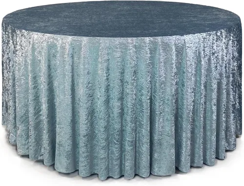 YOUR CHAIR COVERS - Mantel redondo de terciopelo triturado de 120 pulgadas para mesas redondas de 5 pies - Azul polvoriento Azul empolvado