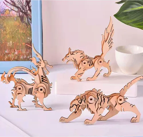 Miniatura 9 de Rompecabezas de animales de madera 3D, kit de manualidades de montaje para adultos, adorno hecho a mano pintable, decoración creativa para el hogar