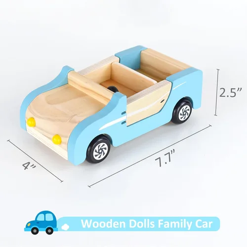 Miniatura 5 de PairPear Coche Familiar de Madera para Muñecas, Juguetes de Madera para Muebles de Casa de Muñecas, Juego de Accesorios, Vehículo de Juego
