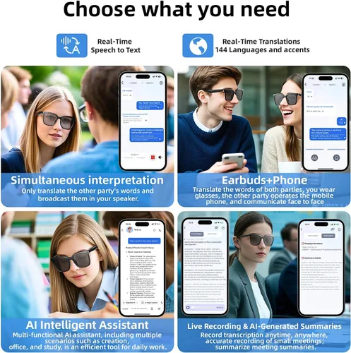 Miniatura 5 de Lentes inteligentes, gafas Bluetooth para hombres y mujeres, protección UV, traducción en tiempo real con más de 144 idiomas, gafas AI con chat GPT