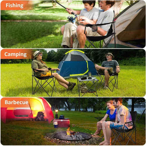 Miniatura 7 de Leonyo Paquete de 2 sillas de campamento para adultos, sillas de césped con mesa, sillas plegables resistentes para exteriores, sillas deportivas