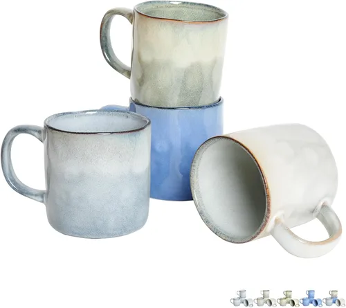 Miniatura 10 de Bosmarlin Juego de 4 tazas de café de cerámica, 14 onzas, tazas de café con mango grande, aptas para microondas, esmalte reactivo único