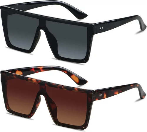 LYZOIT Gafas de sol cuadradas de gran tamaño para mujeres y hombres, con parte superior plana, escudo de moda, protección UV grande, sin montura