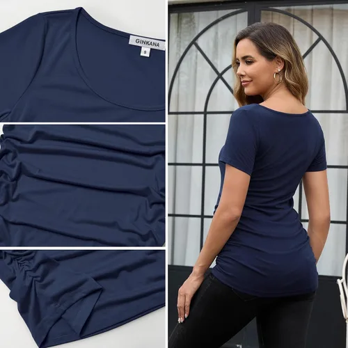 Miniatura 13 de GINKANA Blusas de maternidad de manga corta, diseño floral, fruncido, casual, para mamá, para embarazo
