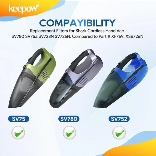 Miniatura 2 de KEEPOW Filtro de vacío de repuesto para aspiradora de mano inalámbrica Shark SV780 SV75Z SV728N SV726N, pieza de repuesto # XF769, XSB726N