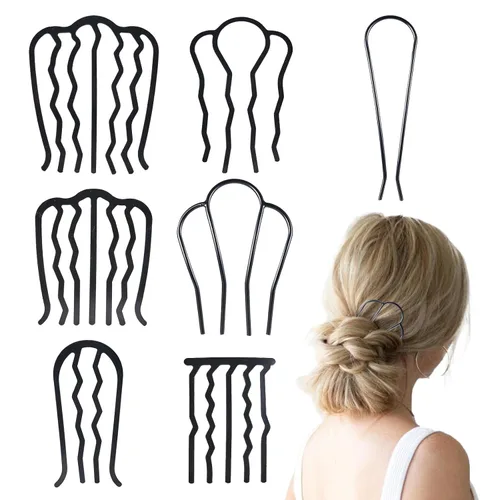 7 peines laterales de metal para el cabello, pinzas para horquilla, peine francés, dientes torcidos, palillos para moño recogido, peinados,
