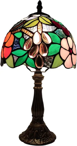 Miniatura 7 de Lámpara de Mesa Tiffany de 3 Vías Estilo Tiffany Lámpara de Escritorio Pequeña Lámpara de Vidrio Emplomado Luz Antigua Lámpara de Mesita de Noche