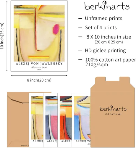 Miniatura 2 de Berkin Arts Juego de 4 impresiones artísticas sin marco, arte giclée de 8 x 10 pulgadas, arte geométrico abstracto, decoración del hogar, pintura