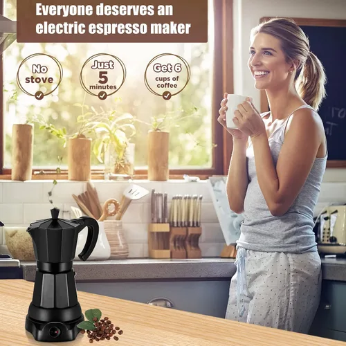 Miniatura 2 de SHANGSKY Cafetera Eléctrica Olla de Moka de 6 Tazas, Cafetera de Espresso Eléctrica Cafeteras Eléctricas Cafetera Italiana de Espresso Portátil