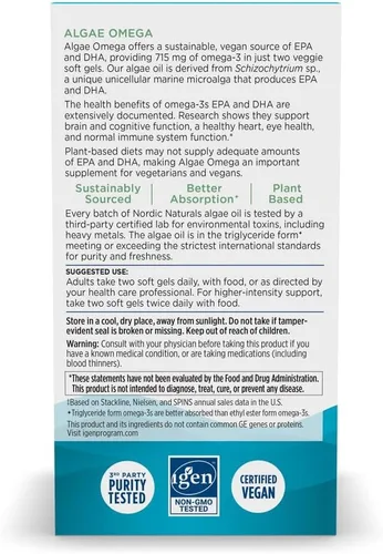 Miniatura 7 de Nordic Naturals Algas Omega – 90 geles blandos – 715 mg Omega-3 – Aceite de algas vegano certificado – EPA y DHA a base de plantas – Salud