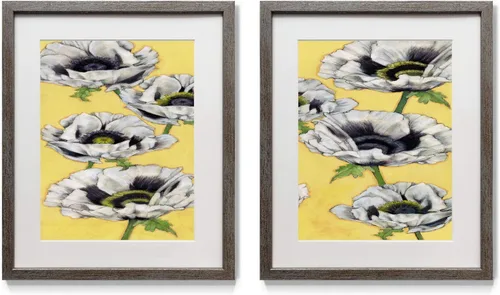 Miniatura 19 de Arte floral para pared, marco rústico de plata envejecida, juego de decoración de pared de 2 piezas: plumeria, caléndula, flores silvestres