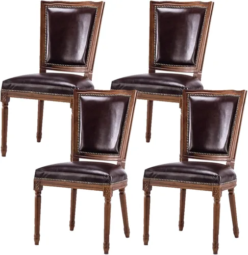 Miniatura 14 de Juego de 4 sillas de comedor de madera, silla de comedor rústica, sillas de comedor tapizadas con reposabrazos opcionales, silla de cocina para sala