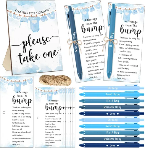 Miniatura 7 de Sintuff Juego de 50 Recuerdos de Baby Shower para Invitados 1 Letrero de Agradecimiento por Venir 50 Bolígrafos 50 Tarjetas de Agradecimiento