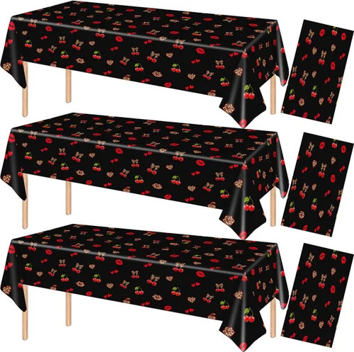 3 manteles de plástico desechables de 54 x 108 pulgadas, estampado de leopardo rojo y negro con labios rojos, manteles impermeables para cumpleaños,