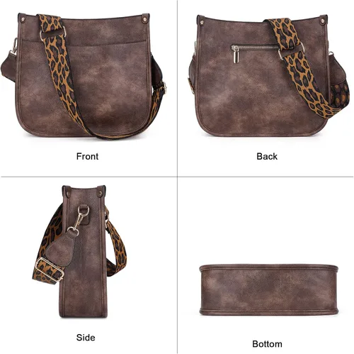 Miniatura 8 de HKCLUF Bolso cruzado para mujer, 2 piezas, de cuero, con 2 correas ajustables de leopardo, bolsa cruzada