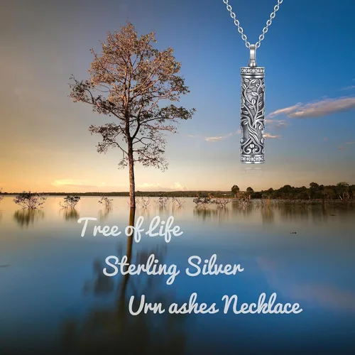 Miniatura 163 de Collar con colgante de urna de cenizas de cremación y árbol de la vida para mujer, plata de ley US1