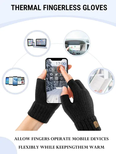 Miniatura 3 de Guantes sin dedos de medio dedo para invierno. Guantes cálidos de punto para trabajo, running, ciclismo y conducción para hombres y mujeres