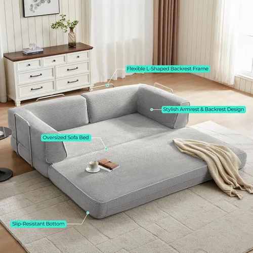 Miniatura 5 de LINSY HOME Sofá cama convertible de 79 pulgadas, sofá cama plegable de compresión, sofá cama plegable de pana para sala de estar y dormitorio, sofá